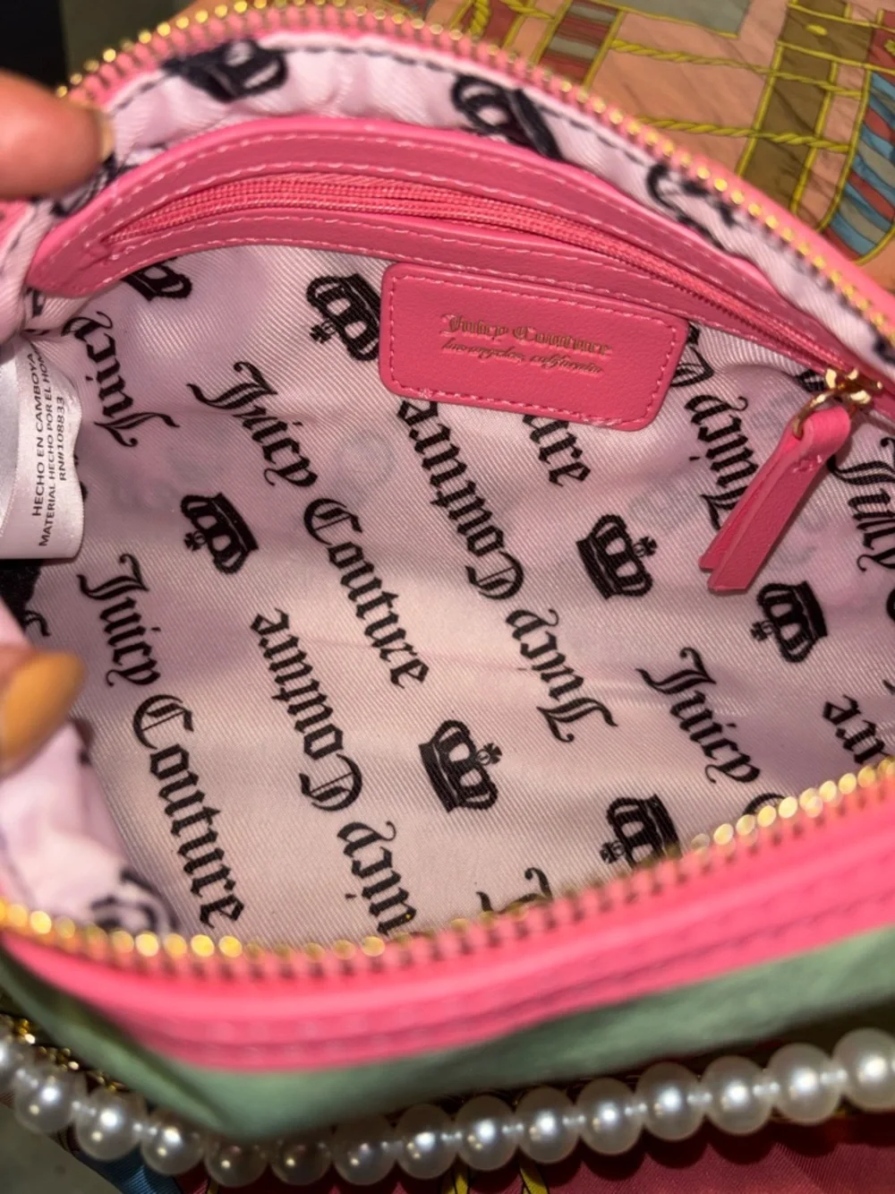 Juicy Couture Retro Green and Pink HandBag with Complimentary bag charms